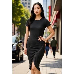 A.L.C slub zipper dress linen blend bodycon ruched black gray size small